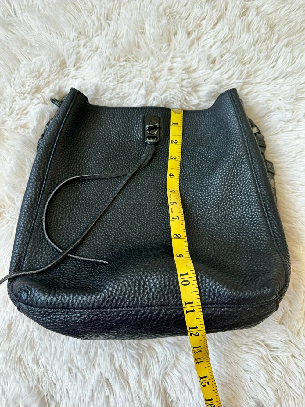 REBECCA MINKOFF Darren Black Pebbled Leather Shoulder Bag Gunmetal Hardware